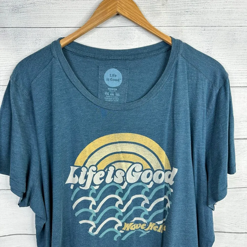 Life is Good Womens size XXL Short Sleeve T-Shirt Wave Surf Beach Blue - Image 3