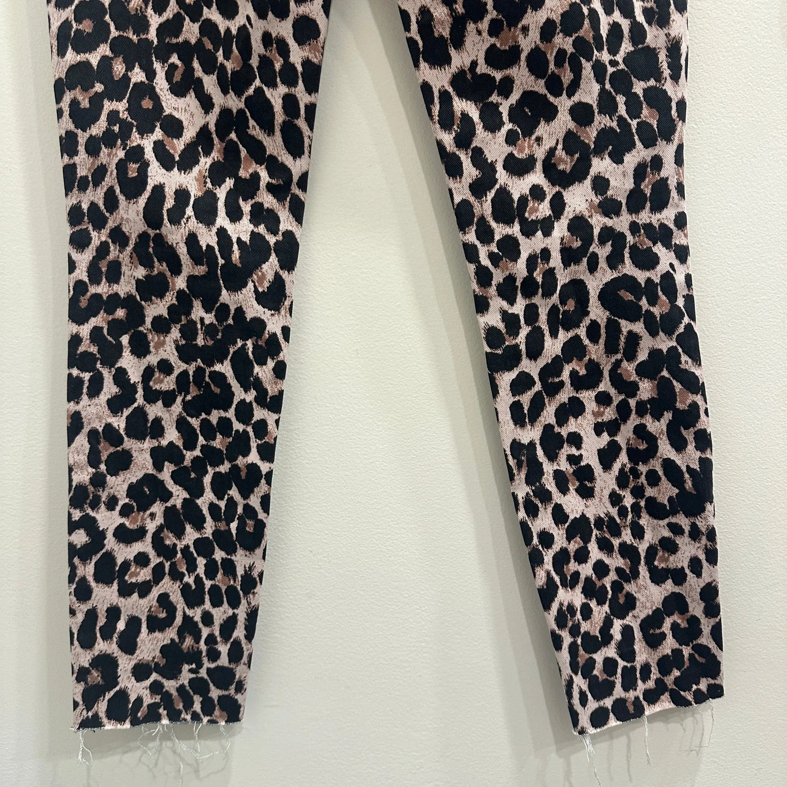 PAIGE Hoxton Ankle Skinny Jeans Tan Black Leopard Print Raw Hem Indie Sleaze 25 - Image 6