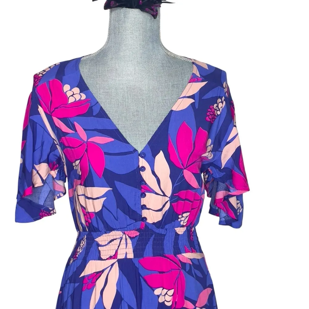 Abel the Label Anthropologie flutter sleeve high low midi dress bold floral XS - Image 5