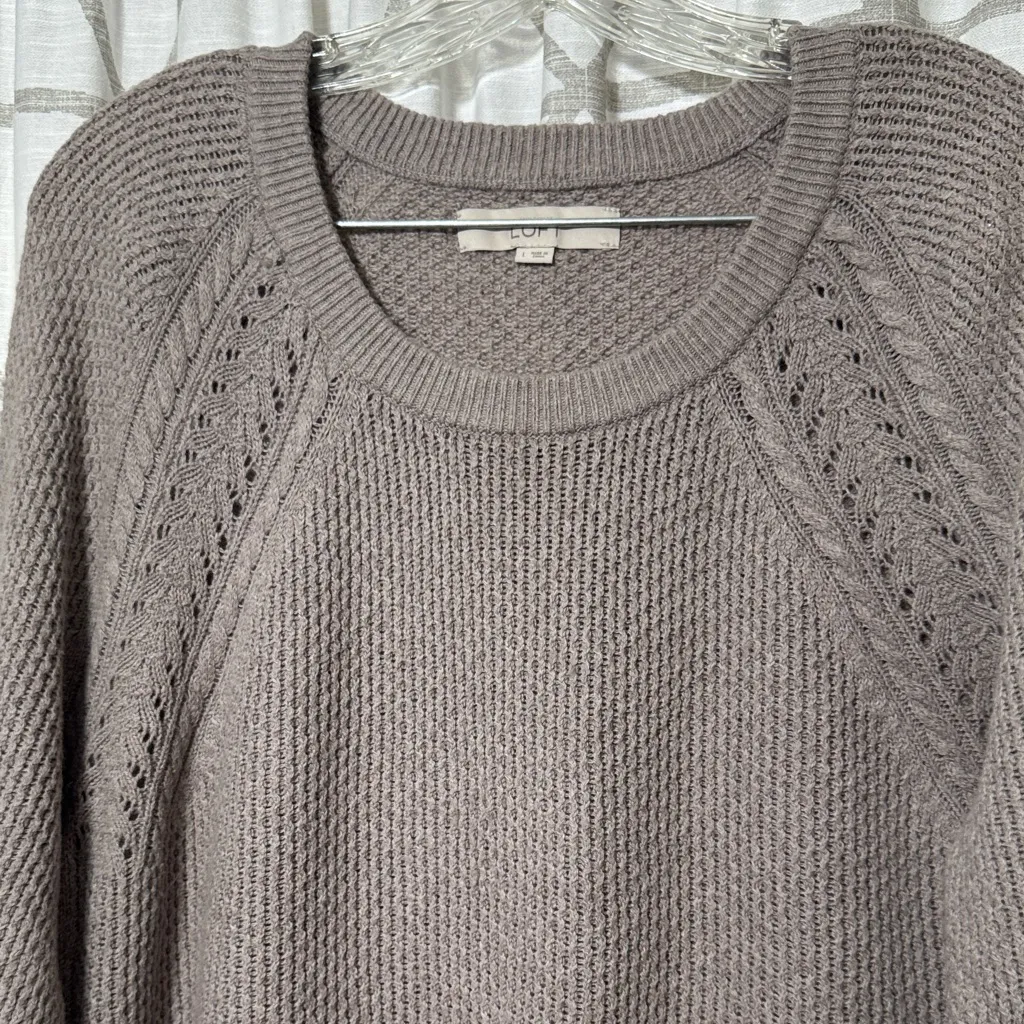 LOFT Taupe Textured Crew Neck Sweater - Image 2