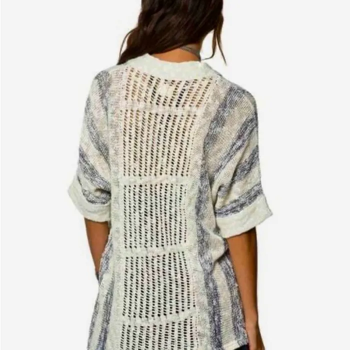 Natural Reflections Cream and Gray Cardigan Sweater 100% cotton Medium - Image 2