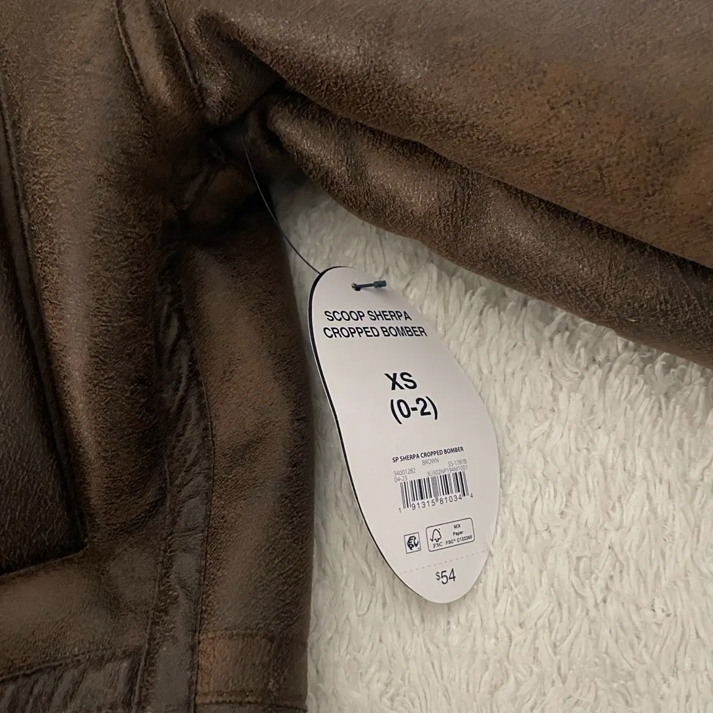 NWT Scoop NYC Faux Suede Sherpa Cropped Bomber Jacket Brown Size XS - Image 6