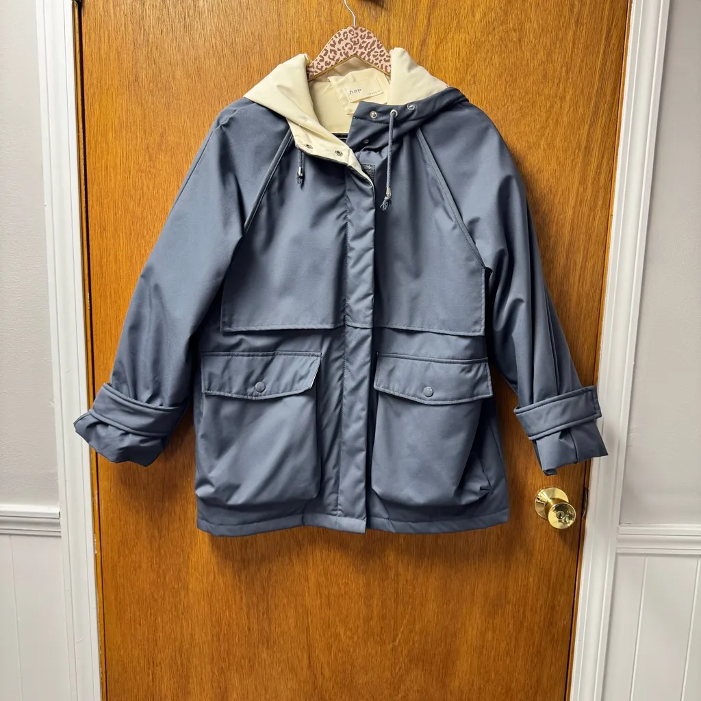 Nap Loungewear Hooded Drawstring Duck Down Filled Parka Coat Hazel Blue Large L - Image 16