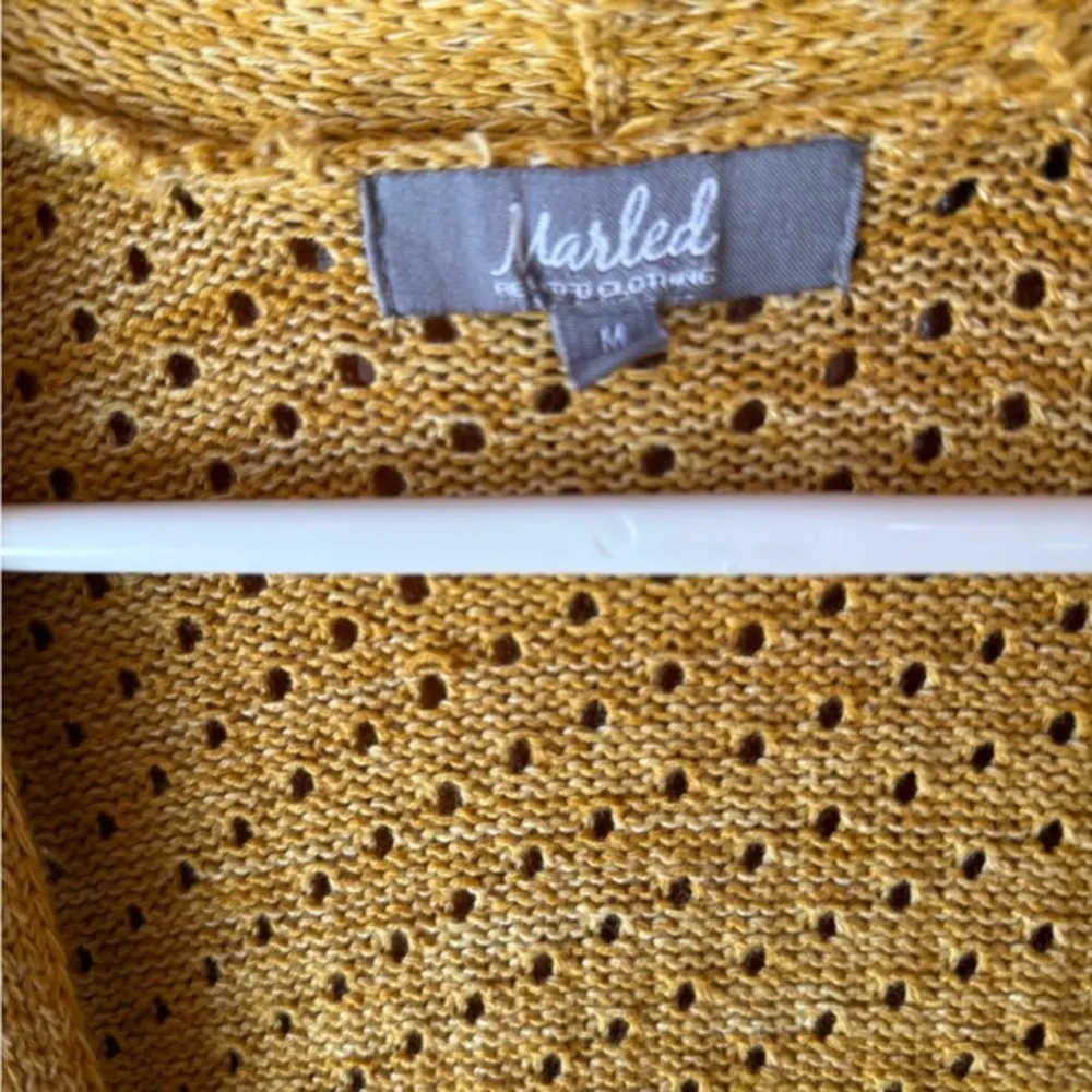 Marled‎ Mustard Yellow Cable Knit Long Cardigan Size Medium - Image 5