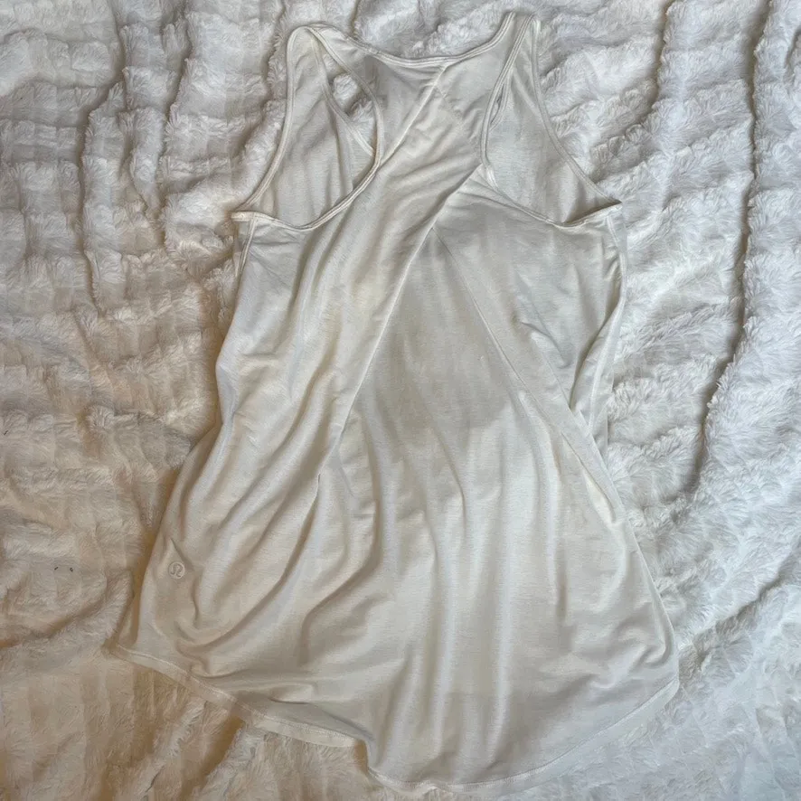 LULULEMON White Cross Back Tank Top‎ Small Gym Yoga Workout Lounge - Image 3