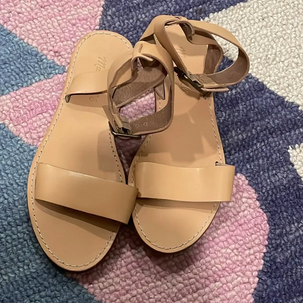 MADEWELL Woman’s Nude Leather BOARDWALK Ankle Strap Sandals Natural Buff 7.5 - Image 5