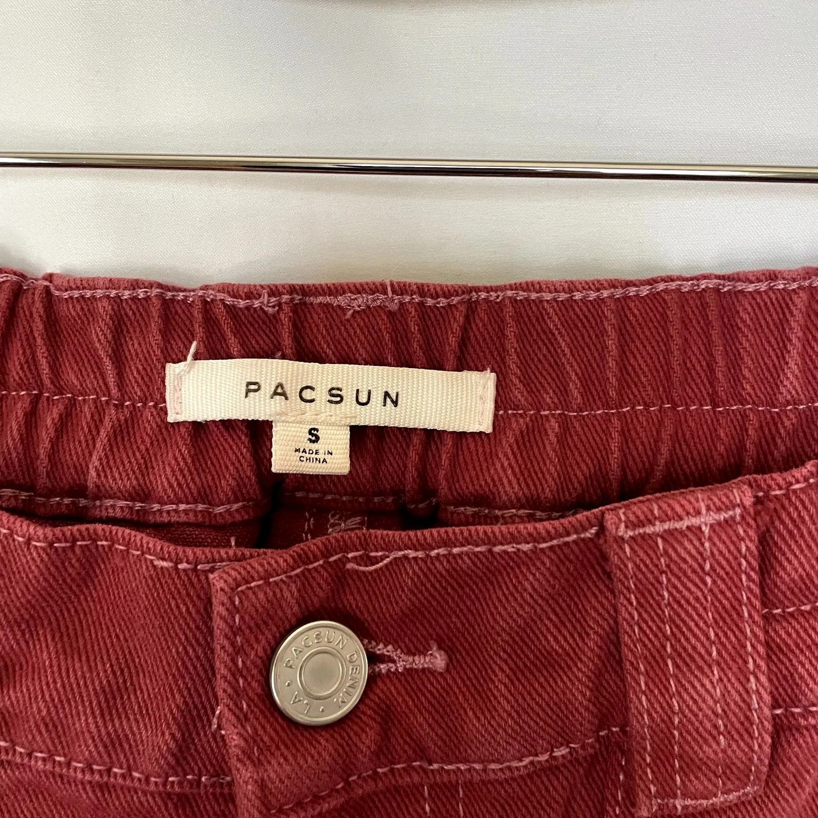 Pacsun bright red denim cargo pants elastic waist women's size small cotton - Image 4