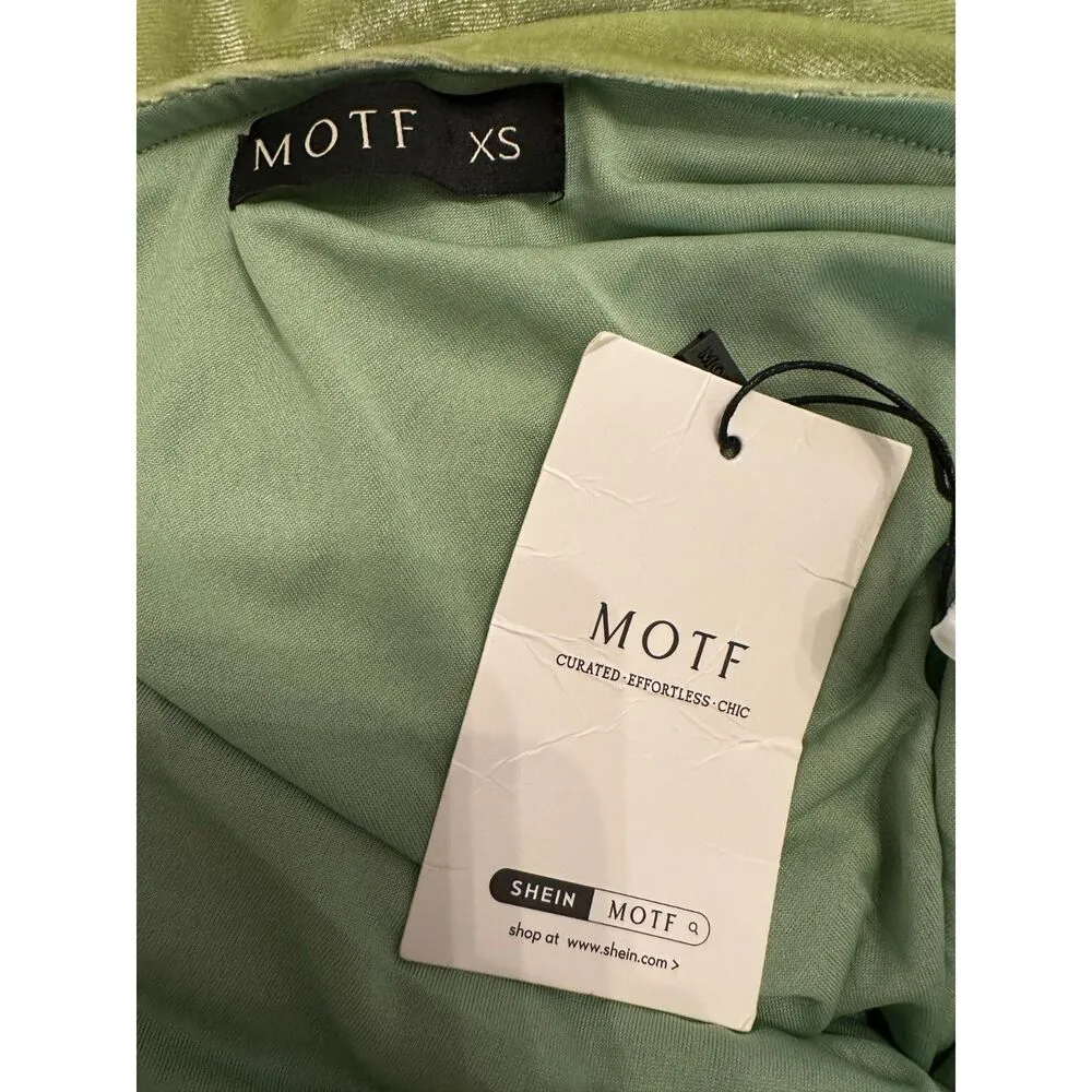 MOTF Green Colorblock Velvet Midi Dress Size XS NWT - Image 5