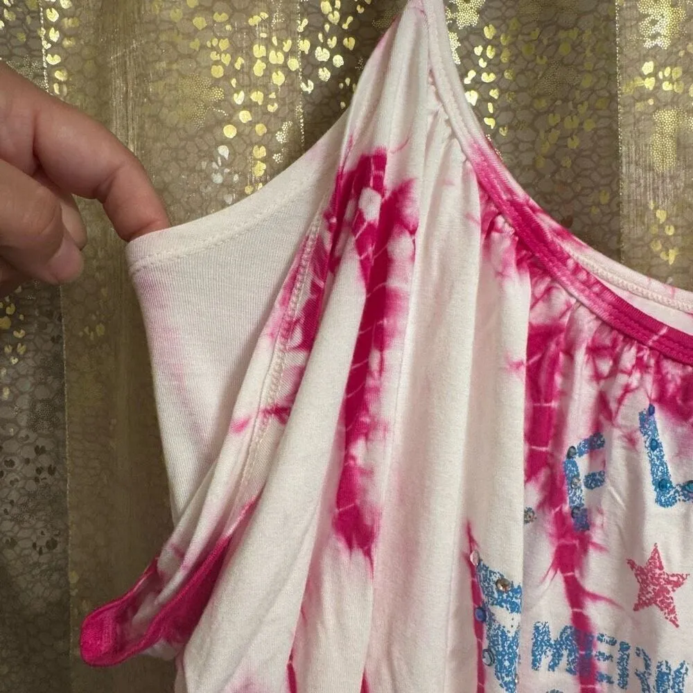 Vintage Y2K Affliction Black Label Pink Tie Dye Rhinestones Stretchy Tank Top S - Image 8