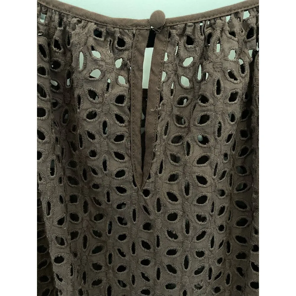 White House Black Market Black Eyelet Long Sleeve Crop Top Medium - Image 7