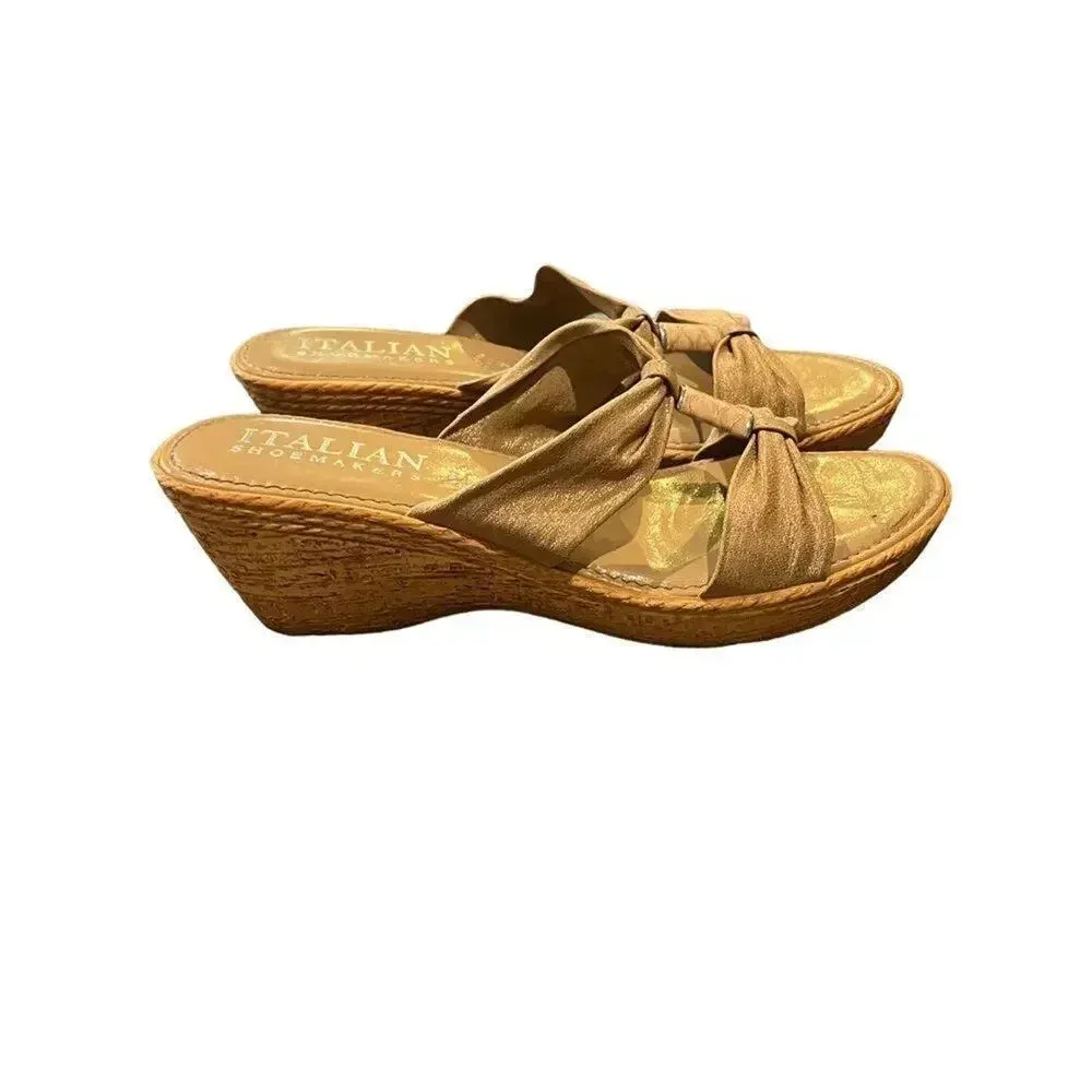 Italian Shoemaker Gold Metallic Skin Tone Wedge Slide Sandal Women's 8M - Image 3