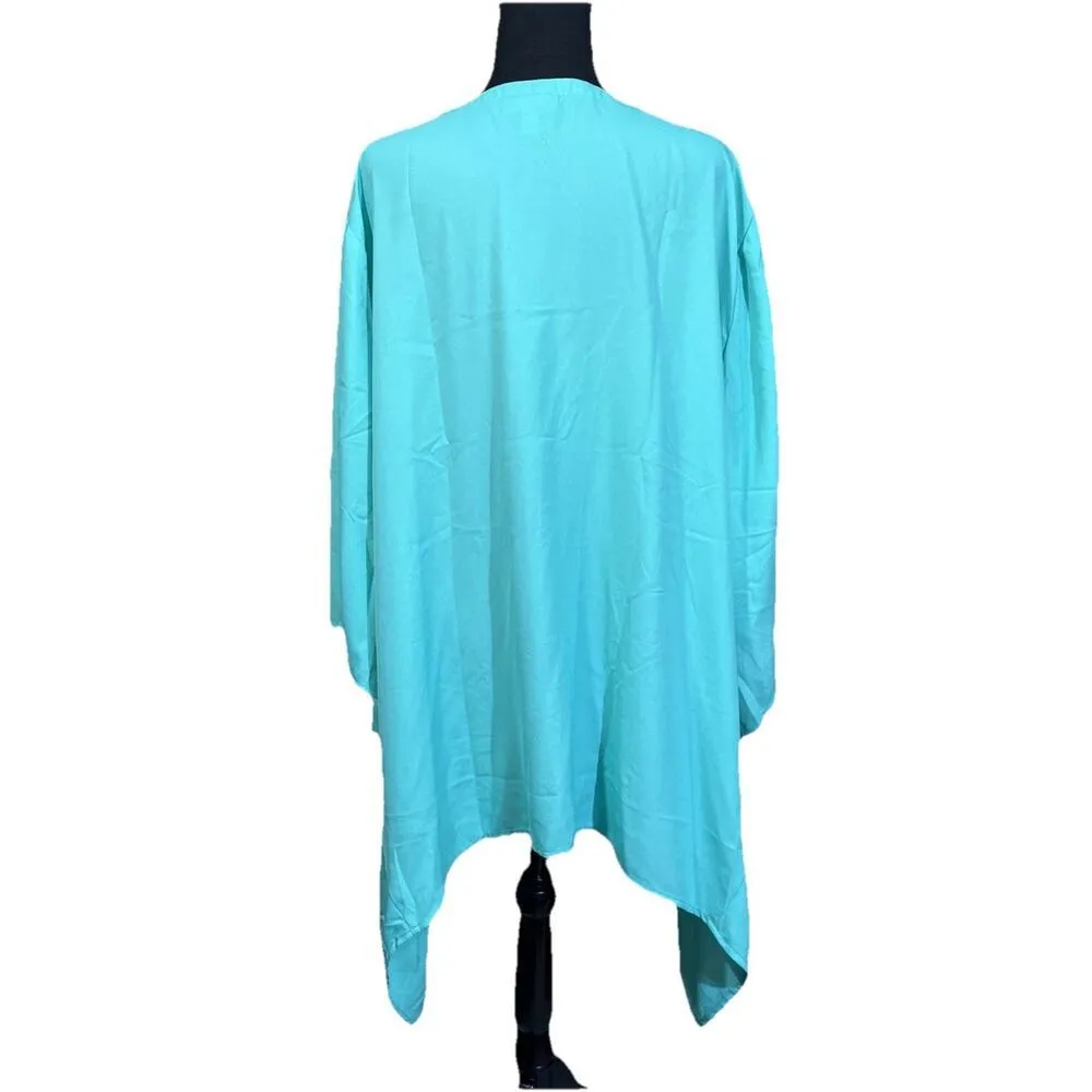 Catherines Button Up Tunic Top Women Size 3X Green SharkBite Hem Flowy - Image 2