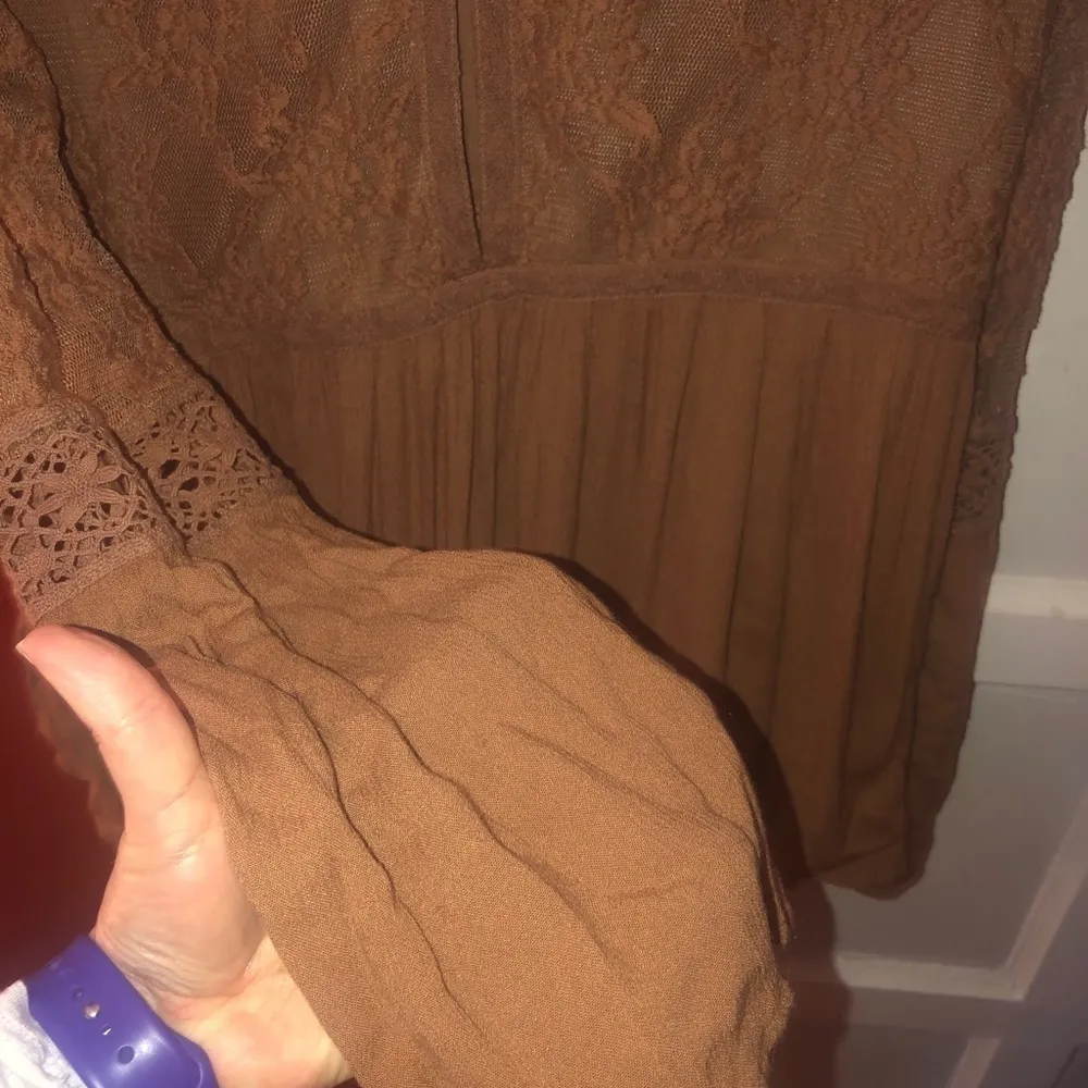 American Eagle Blush Pink Lace Peplum Bell Sleeve Long Sleeve Top Blouse - Image 7