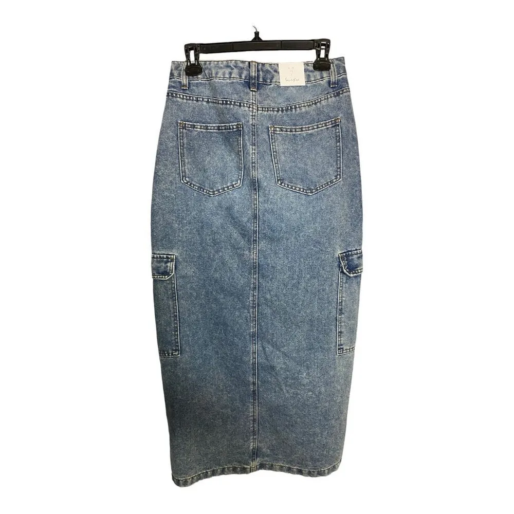 NWT Love, Fire Denim Skirt 7 Juniors Cargo High Waist Acid Wash Maxi Streetwear - Image 2