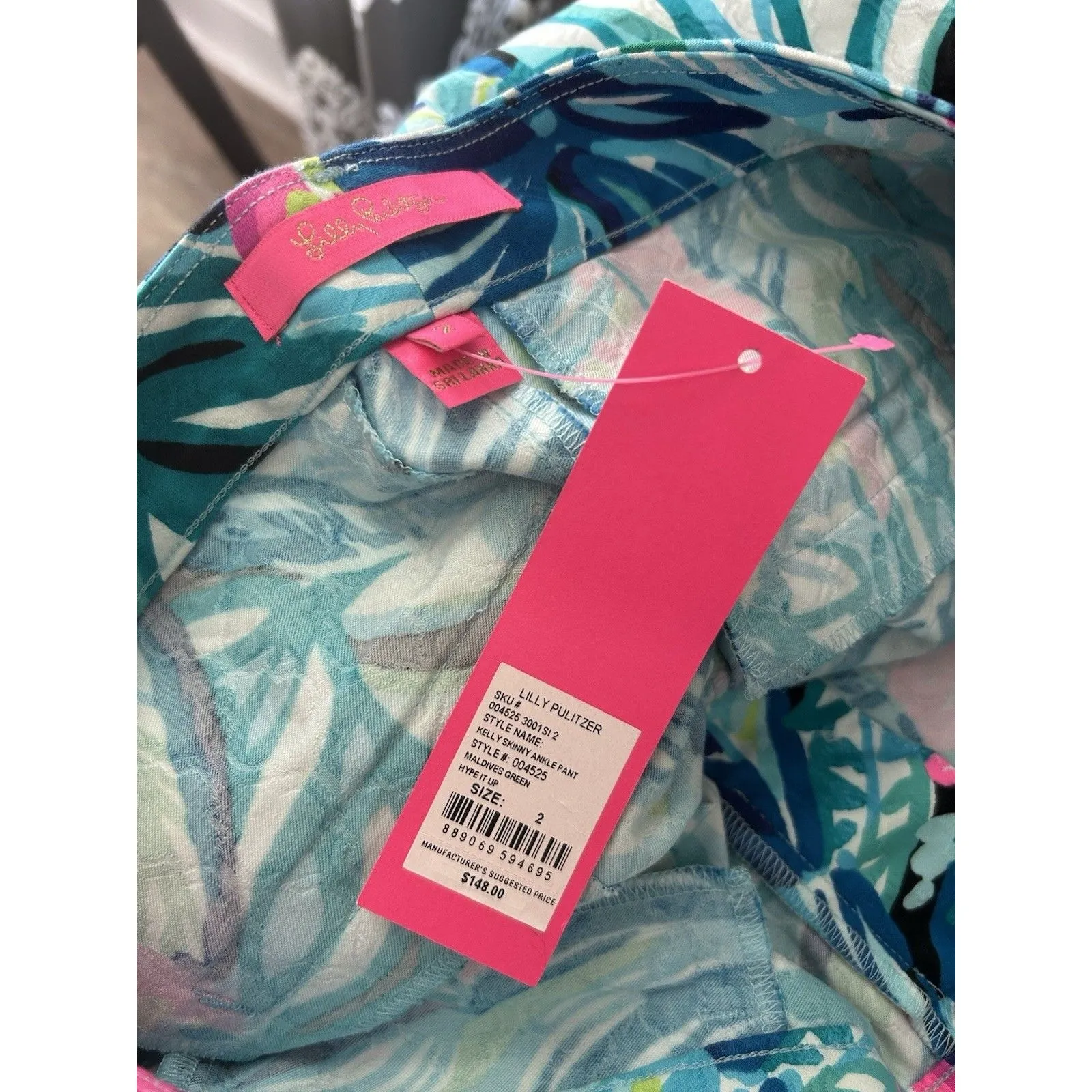 New Lilly Pulitzer Kelly Ankle Pant, Maldives Green Floral Size 2 Preppy Beach - Image 3