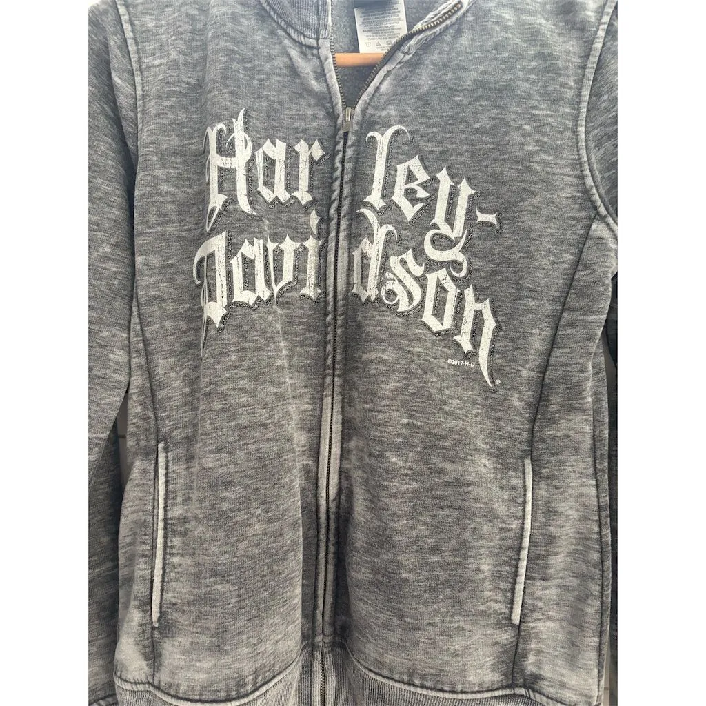 Harley-Davidson‎ Vintage Women's Full-Zip Hoodie Charcoal Gray Size M - Image 2