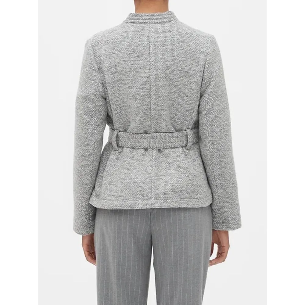 Textured Tie Jacket Blazer Gray Black Tweed Faux Leather women 6 - Image 9