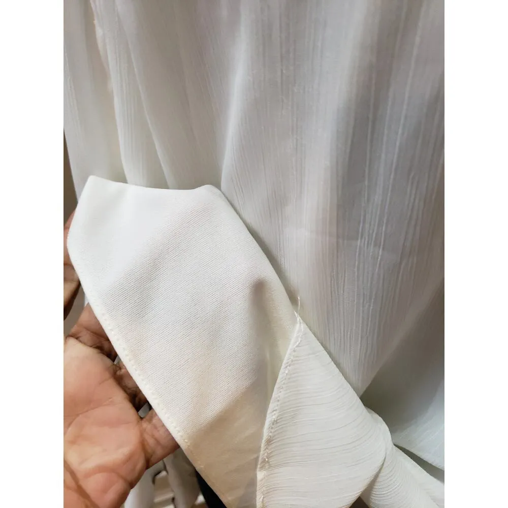 Sioni Blouse Women Medium White V Neck Long Sleeve Sheer Bell Sleeve Top - Image 7