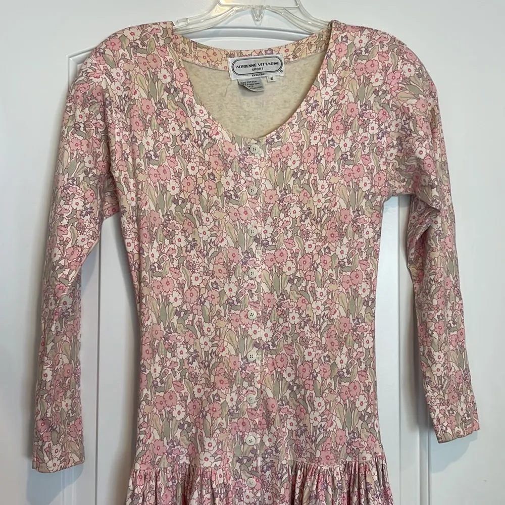 Vintage Adrienne Vittadini Floral Cottogecore Dress Shoulder Pads Sz S - Image 2