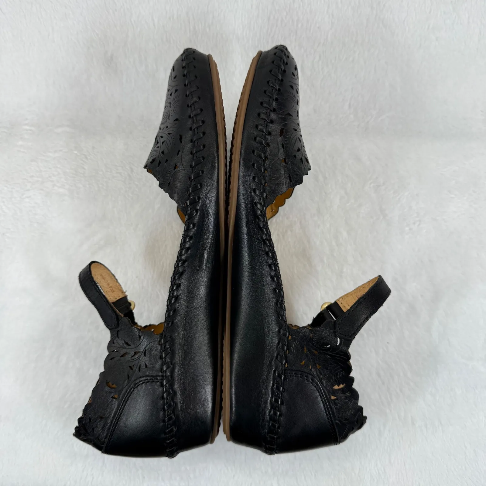 Pikolinos Leather Mary Jane Ballet Flats Laser Cut Black Women's Shoes 39 US 8.5 - Image 10