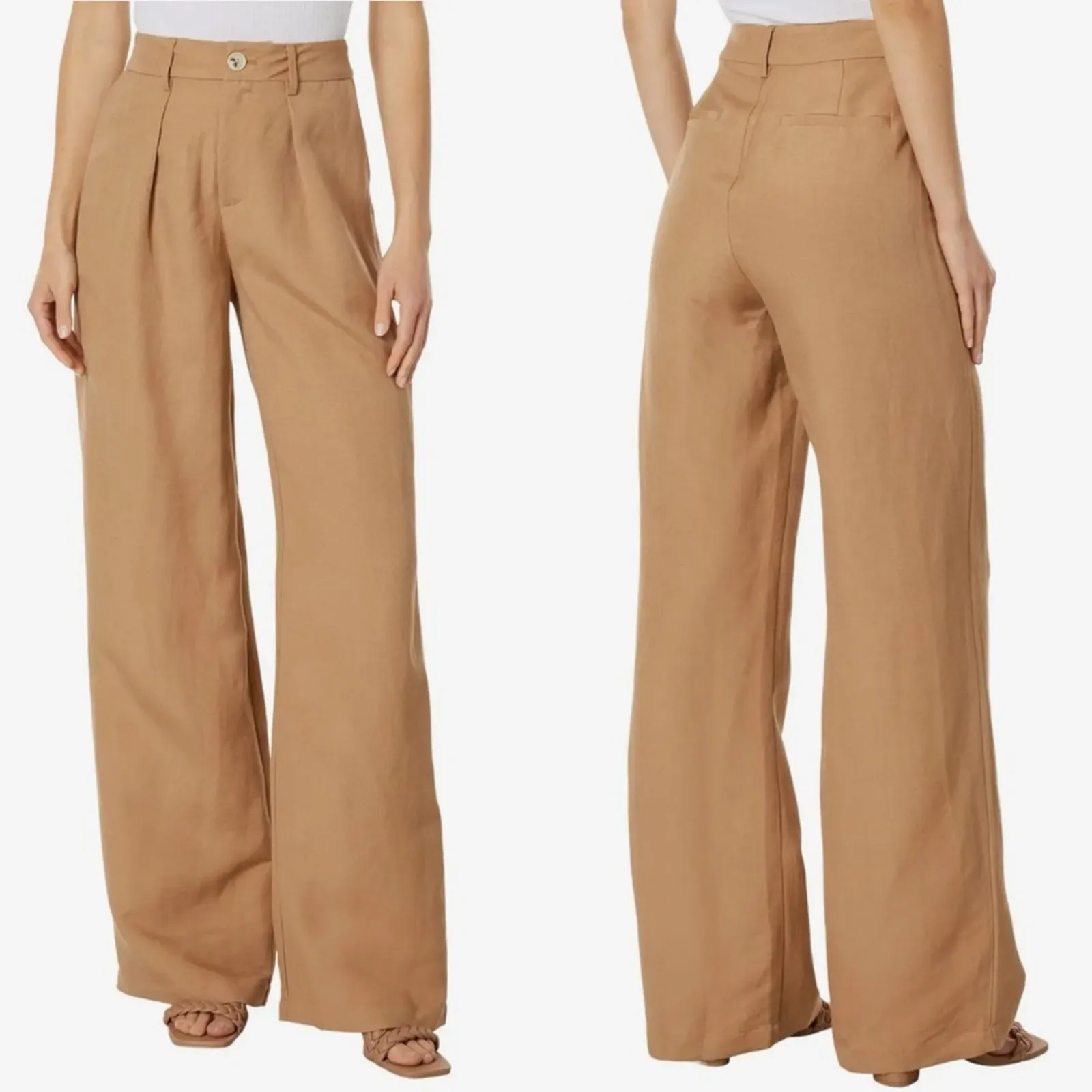 PAIGE Dallas Pants Old‎ Money Tan Linen Straight Leg Pleated Trousers NEW Size 4 - Image 8
