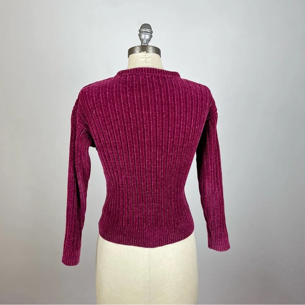 DKNY Purple Chenille Ribbed Crop Sweater - Image 6