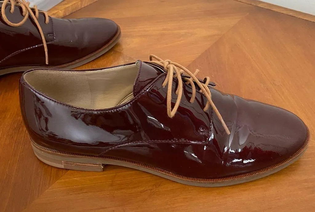 Karl Lagerfeld Iva Patent Leather Oxford Shoes Burgundy 8M Academia Preppy. - Image 9