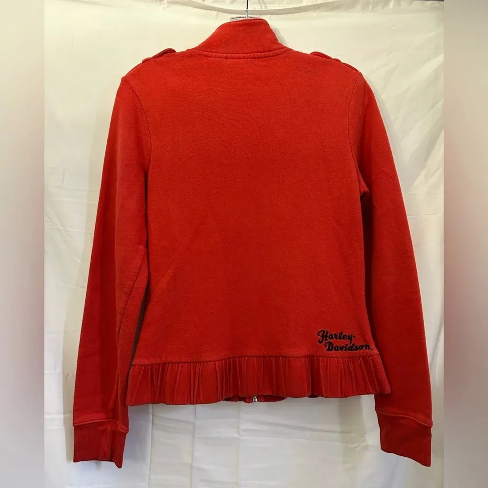 Harley-Davidson Women’s Full Zip Red Orange Lightweight Knit Jacket Size Small - Image 6