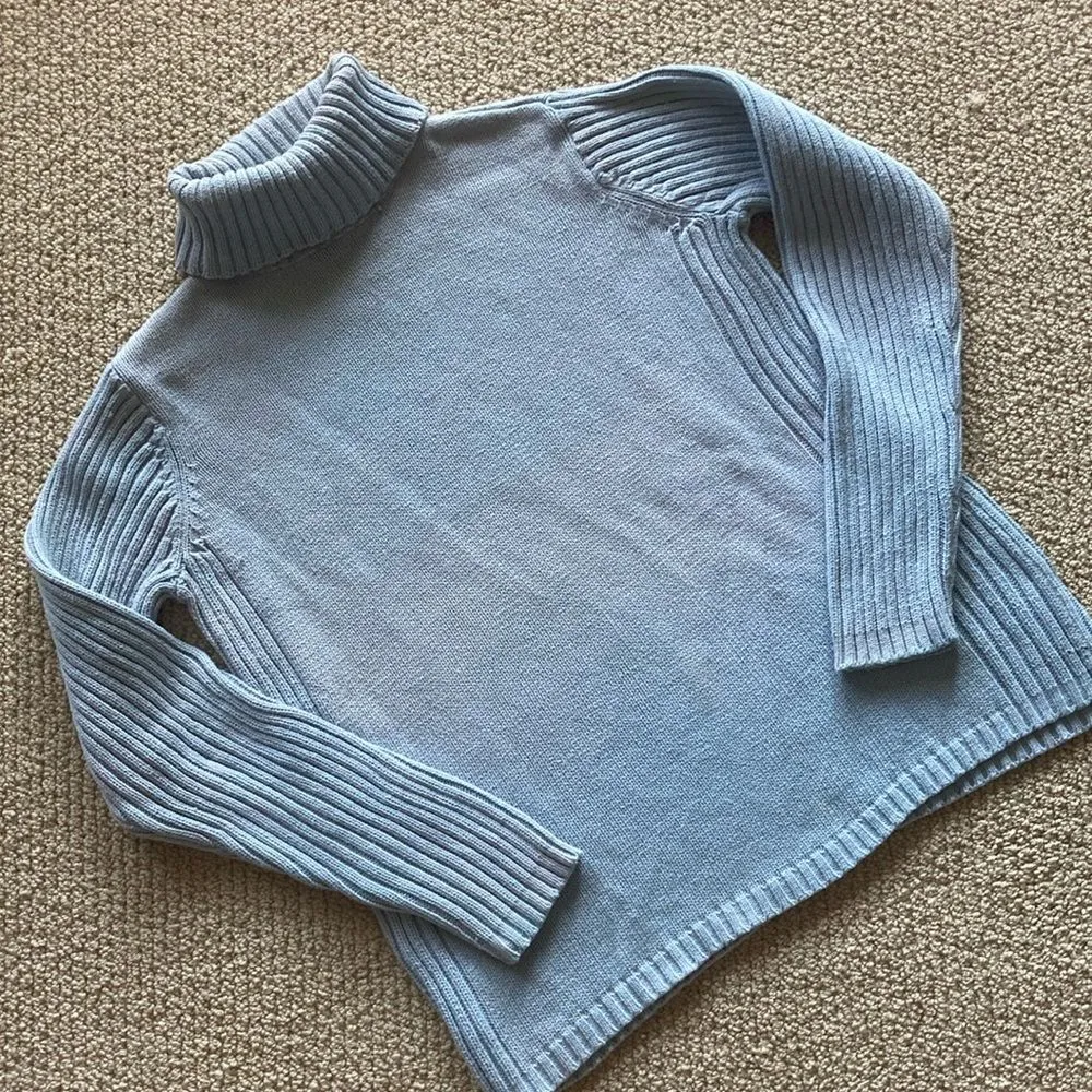 Charter Club Turtleneck Sweater Pale Blue Medium Pullover Ribbed Long Sleeve EUC - Image 2