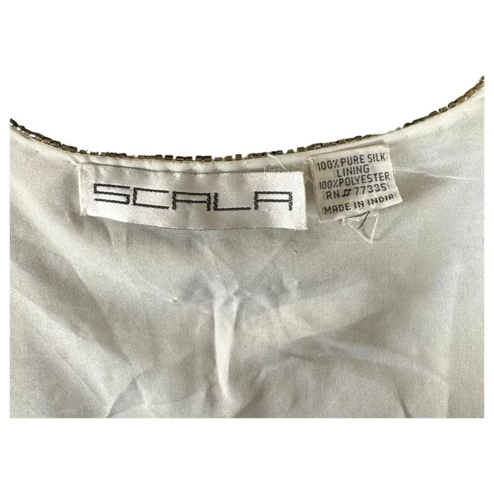 Scala Cream Gold Beaded Silk Layer Jacket Topper Size L/XL - Image 3