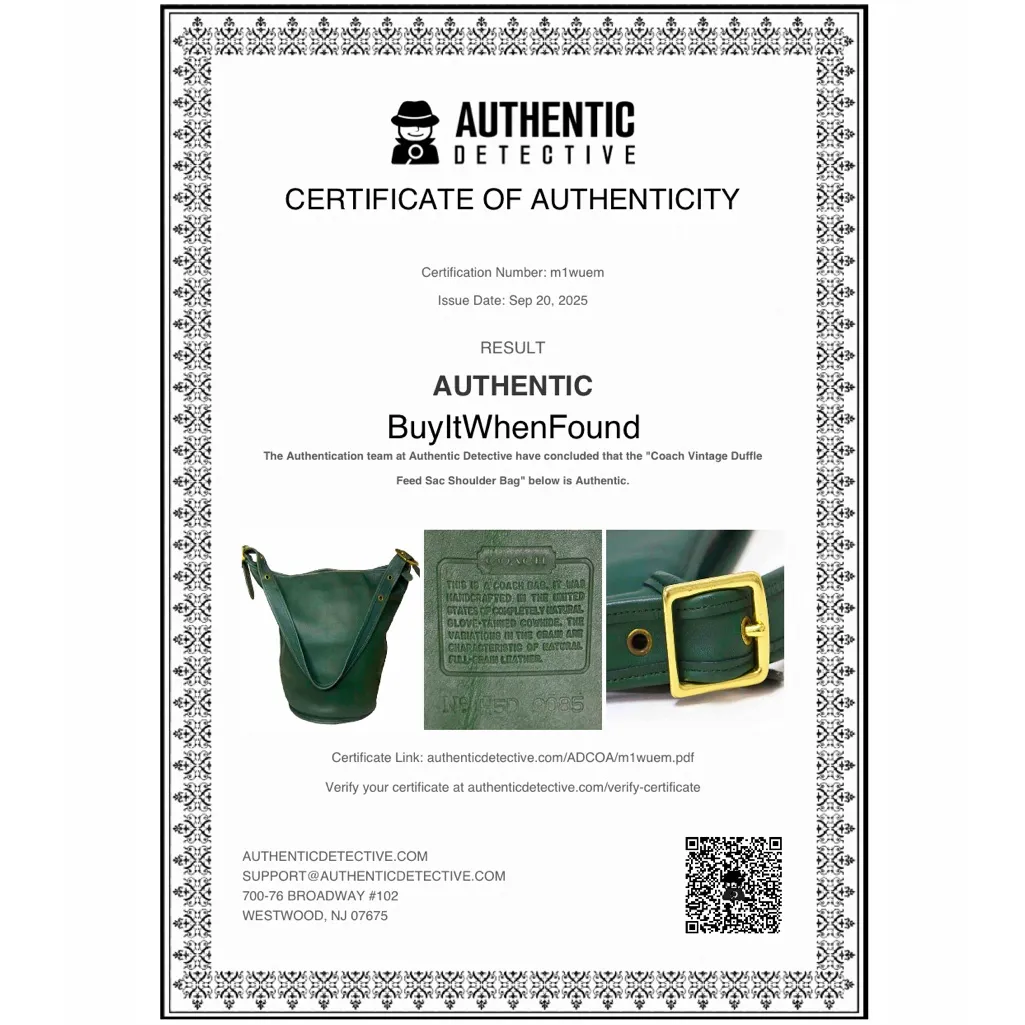 VINTAGE COACH Dark Green Leather Duffle Sac XL Crossbody Bucket Bag USA 9085 COA - Image 2