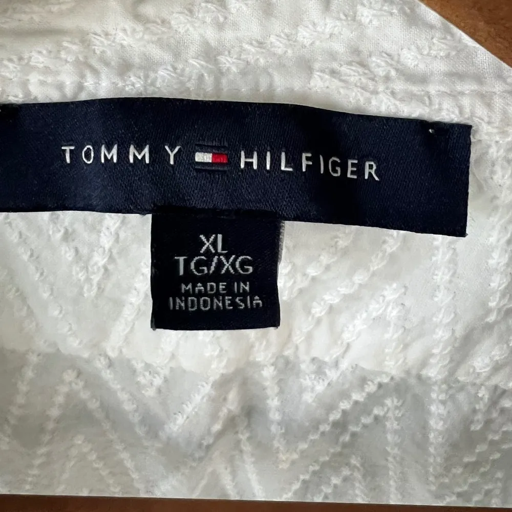 Tommy Hilfiger White Button Down Top Chevron Texture Long Sleeve XL - Image 6