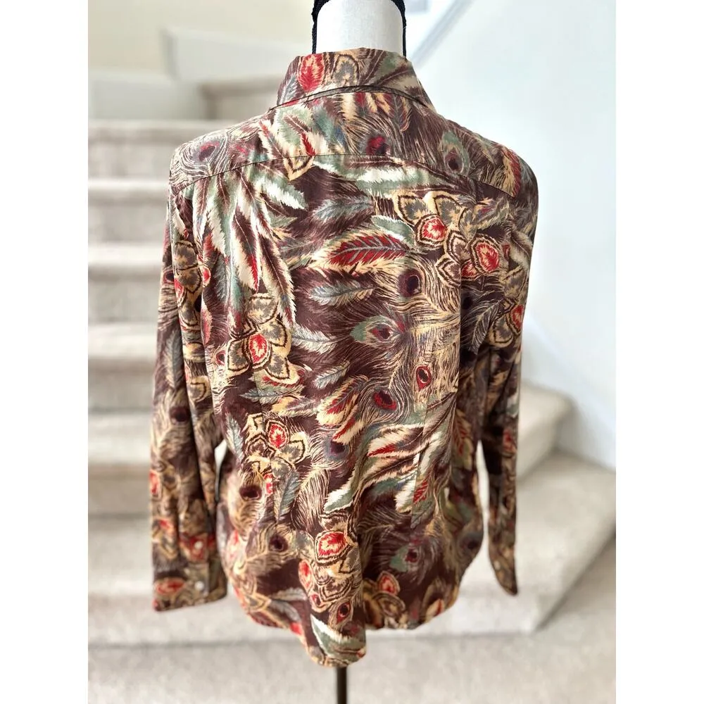 Vintage Ralph Lauren Brown Peacock Feather Print Button Down Shirt - Image 2