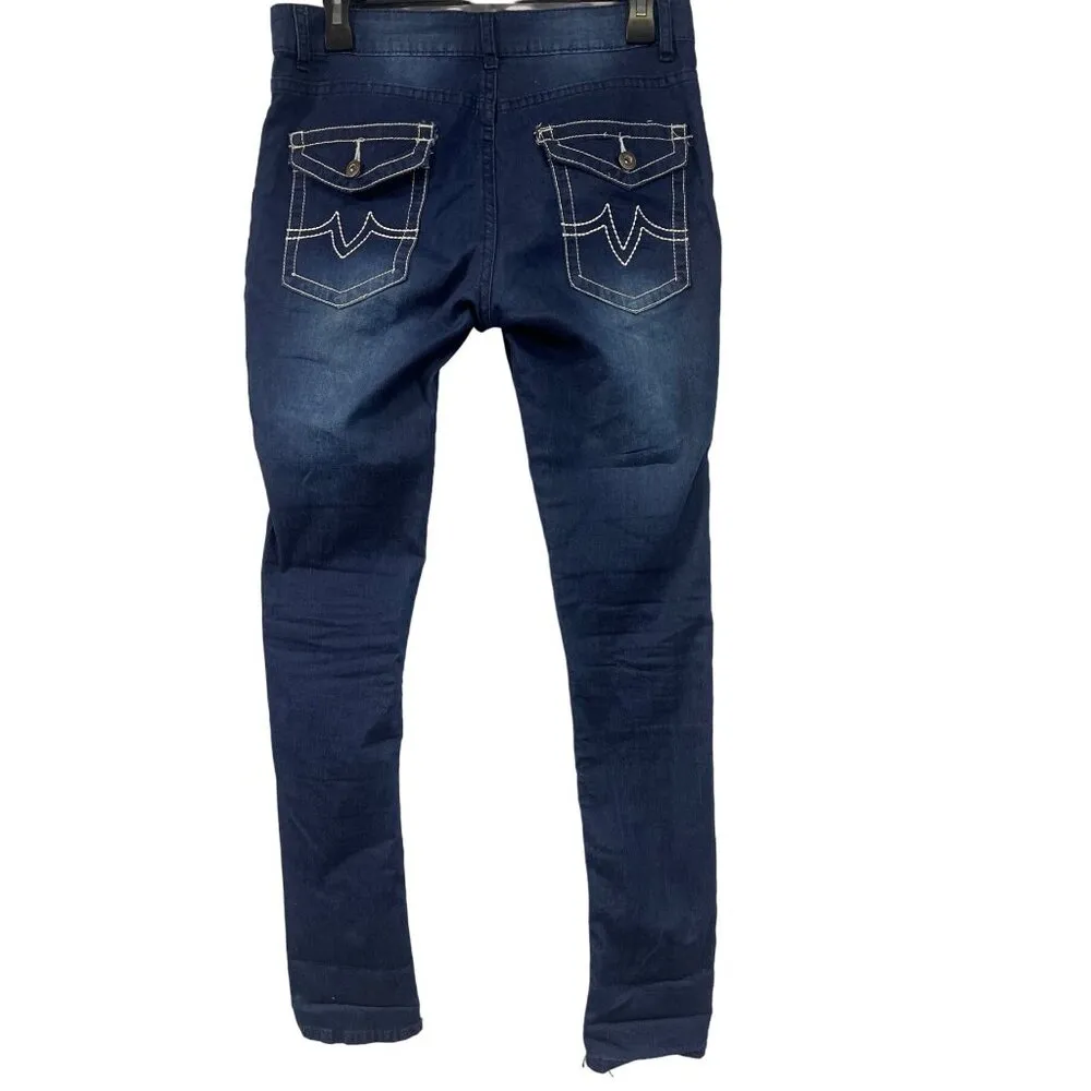 Women's Blue Jeans with Floral Design Size S 30x29 SKU 1968 - Image 2
