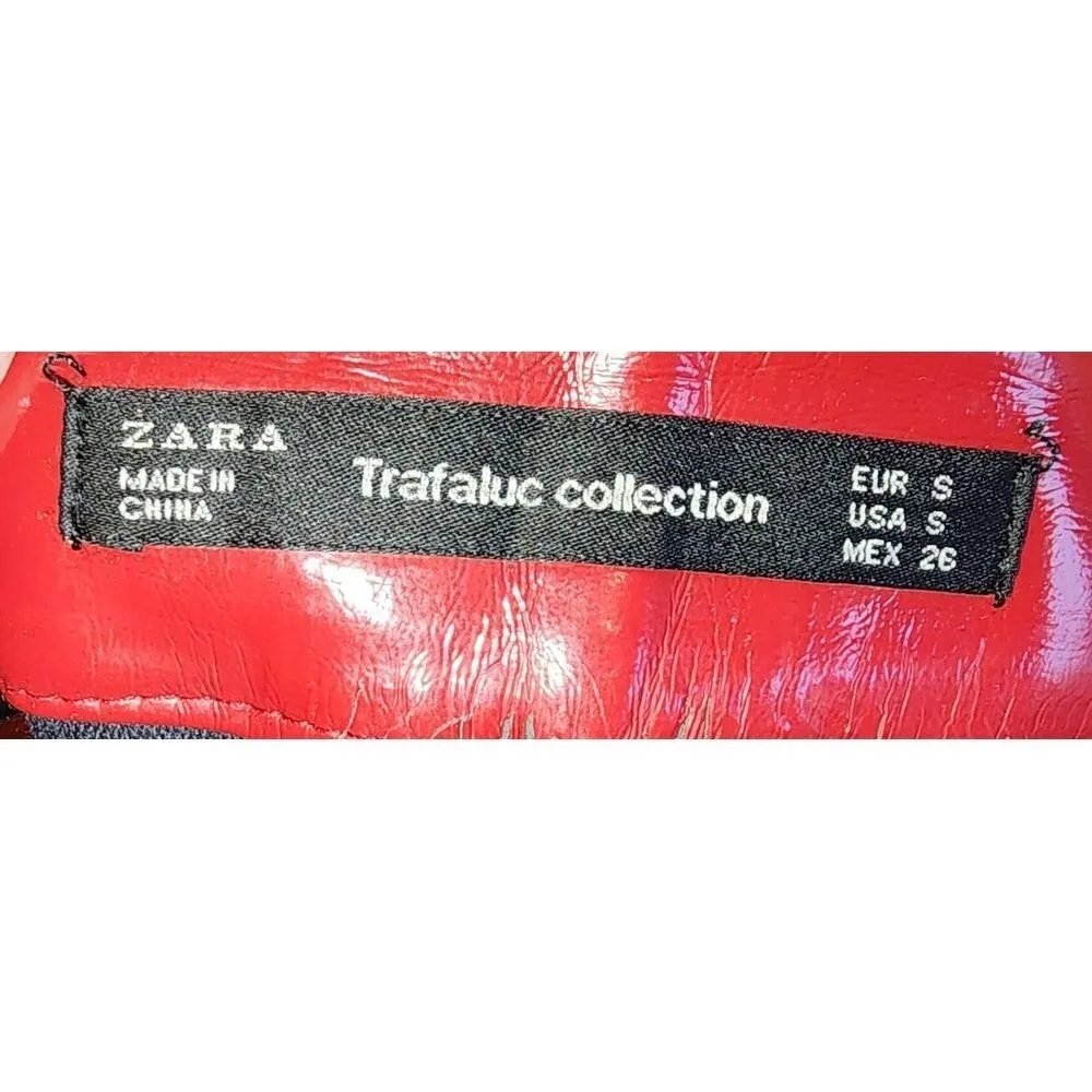 ZARA Red Patent Faux Leather Mini Skirt with Front Zip Trafaluc Collection Small - Image 6