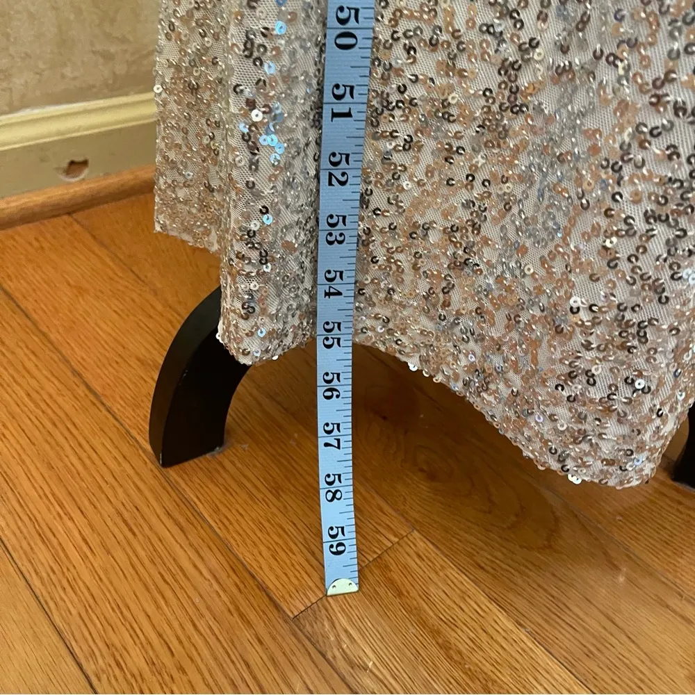 Eliza J. One-Shoulder with cutouts Maxi Sequins Gown Dress Prom Champagne Sz 8 - Image 11