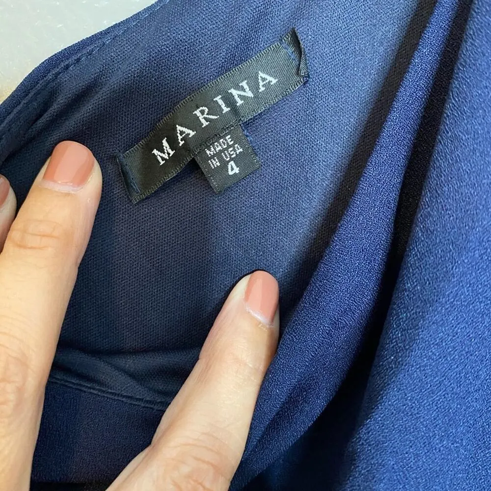 Marina Navy One Shoulder Flow Jumpsuit Sz 4 Blue - Image 4