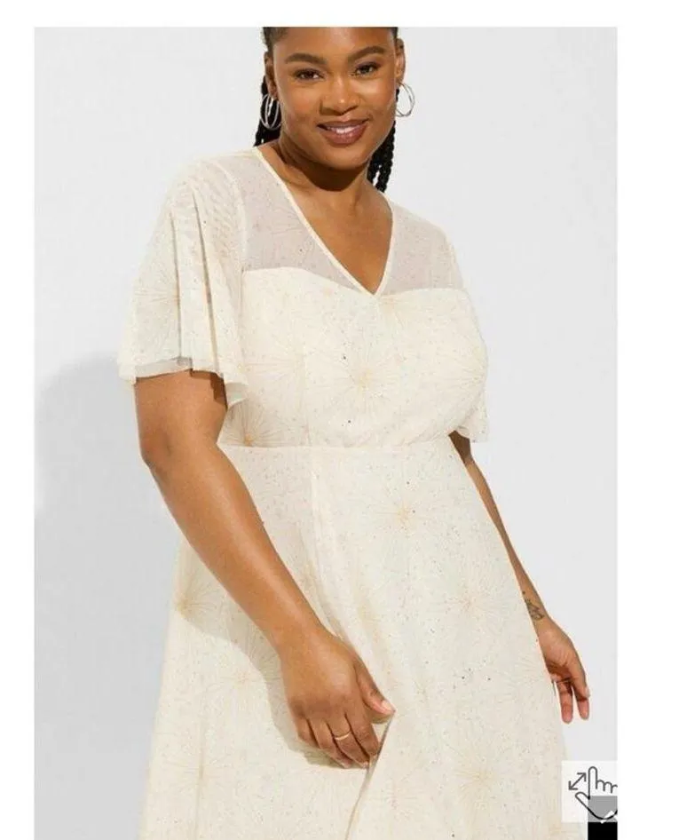 Torrid Cream Pristine Starburst Mesh Flutter Sleeve Midi Dress Sz.22W NWT - Image 2