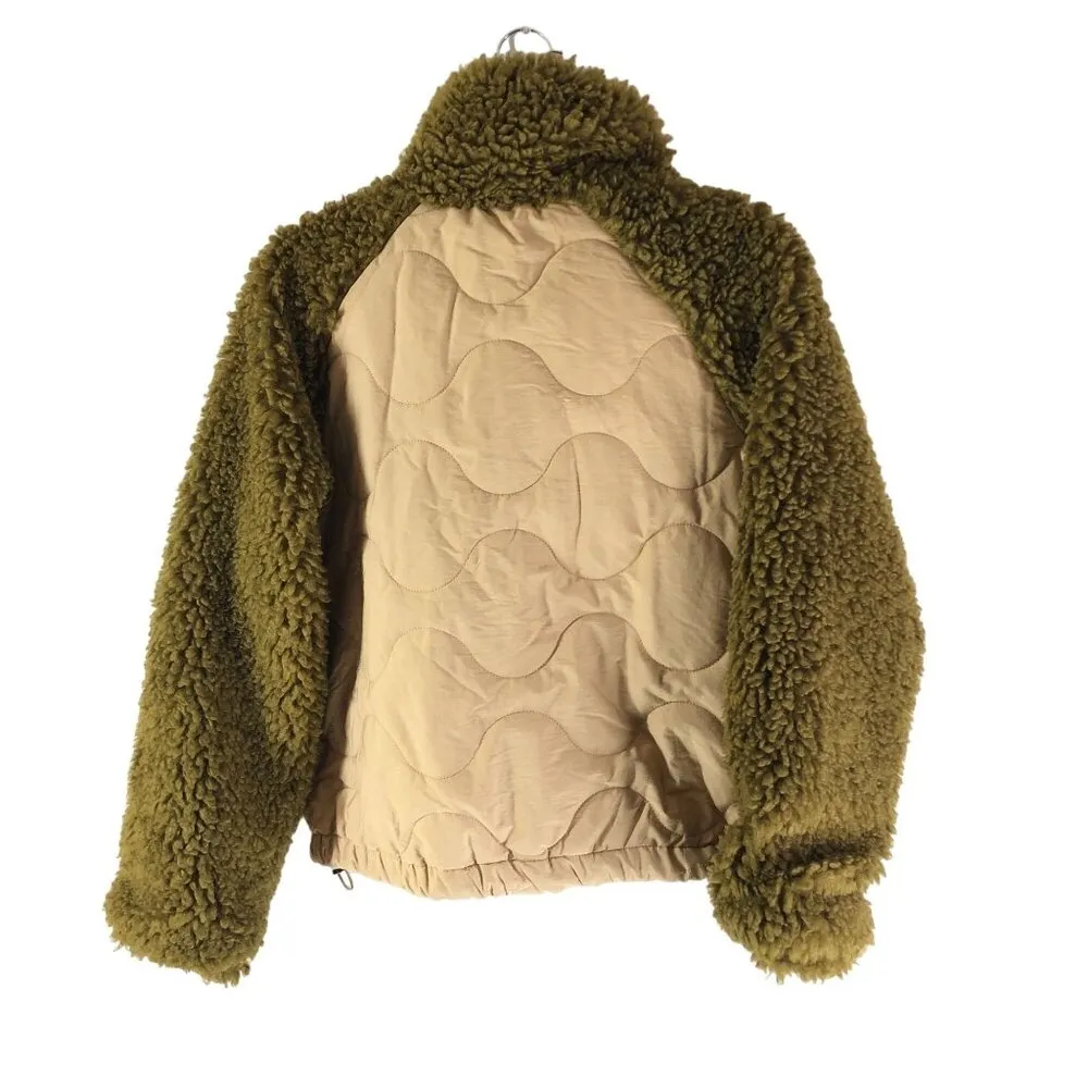 Universal Threads Universal Thread Faux Shearling & Quilted Jacket Beige Green Size S - Image 3