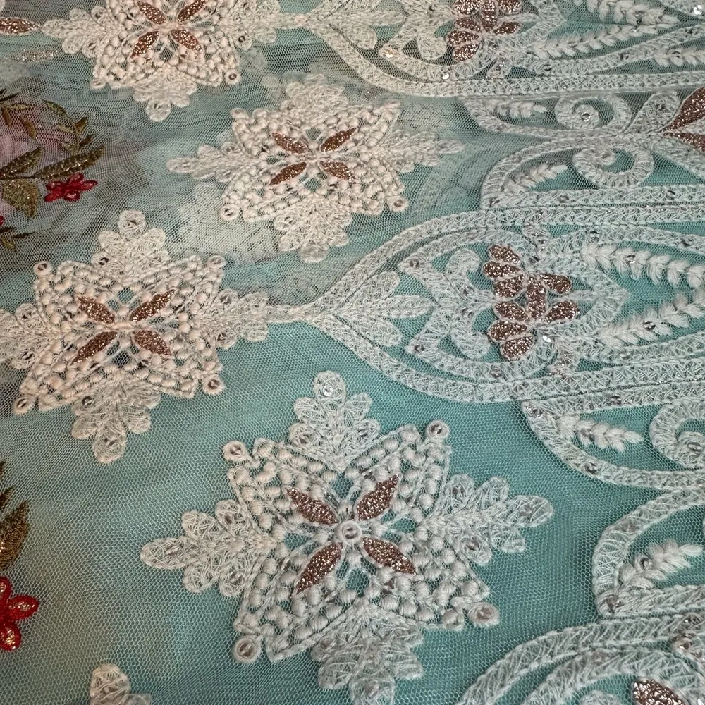 skirt maxi long Size S teal white red roses - Image 5