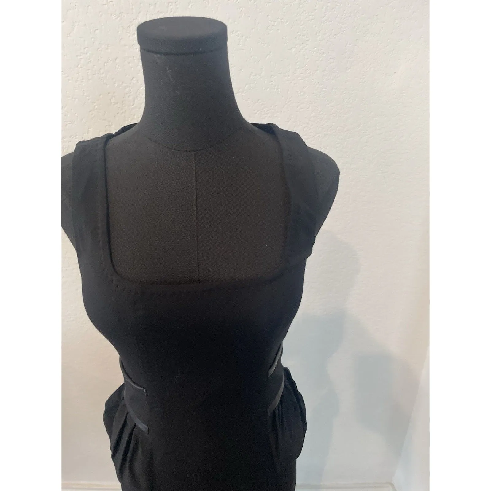 Dsquared2 Black Peplum Leather Trim Wool Mid - Image 7