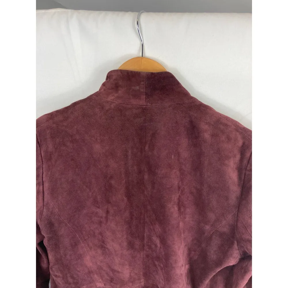 Theory Kanya Galatia Burgundy Wine Lamb Suede Drape Front Crop Jacket Size P - Image 6