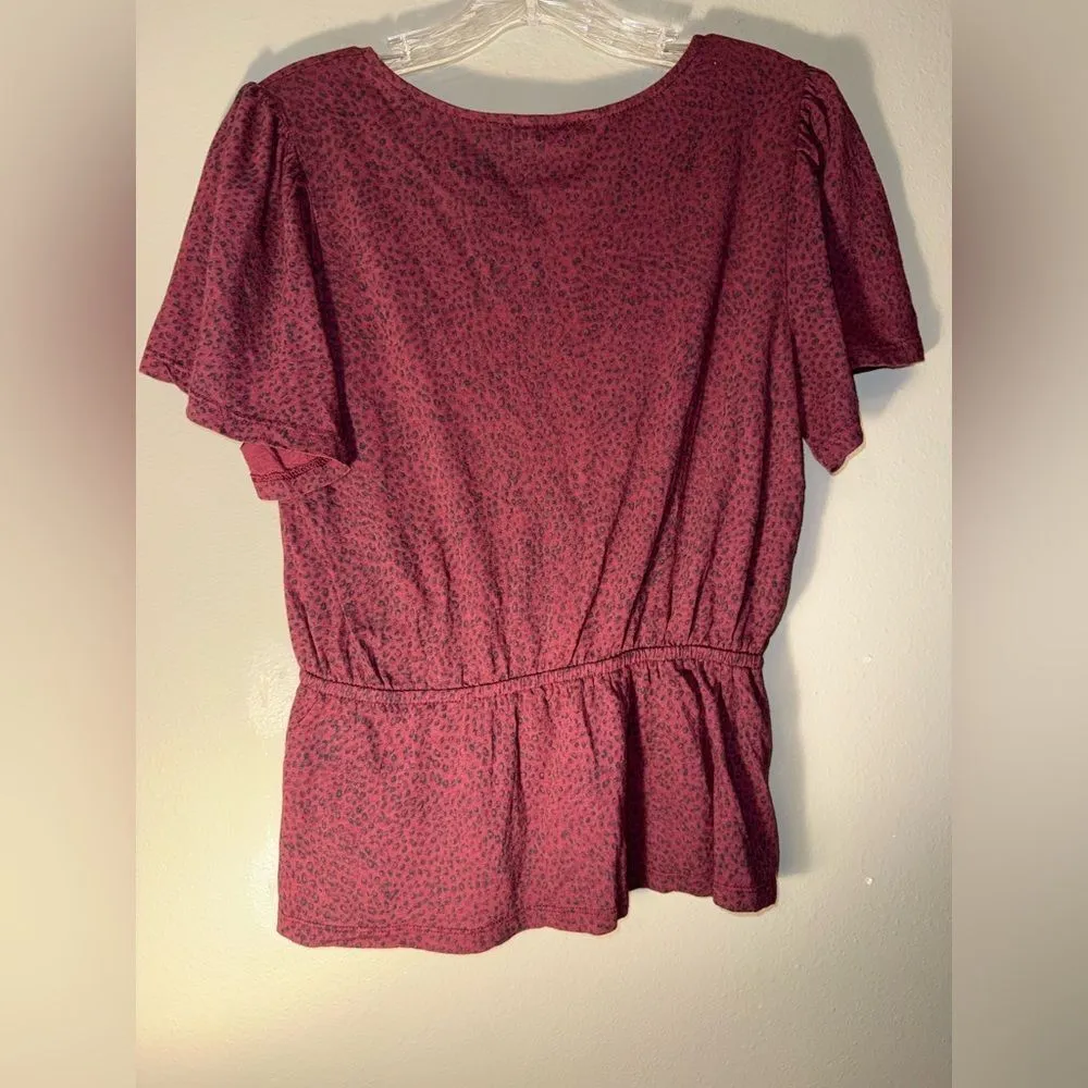 Lucky Brand Burgundy Animal Print Drop Waist Modal Blend Blouse Small #721 - Image 4