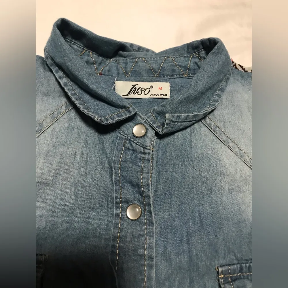 INSO Women’s Long Sleeve Button Down Denim Boho Shirt Size M Size M - Image 6