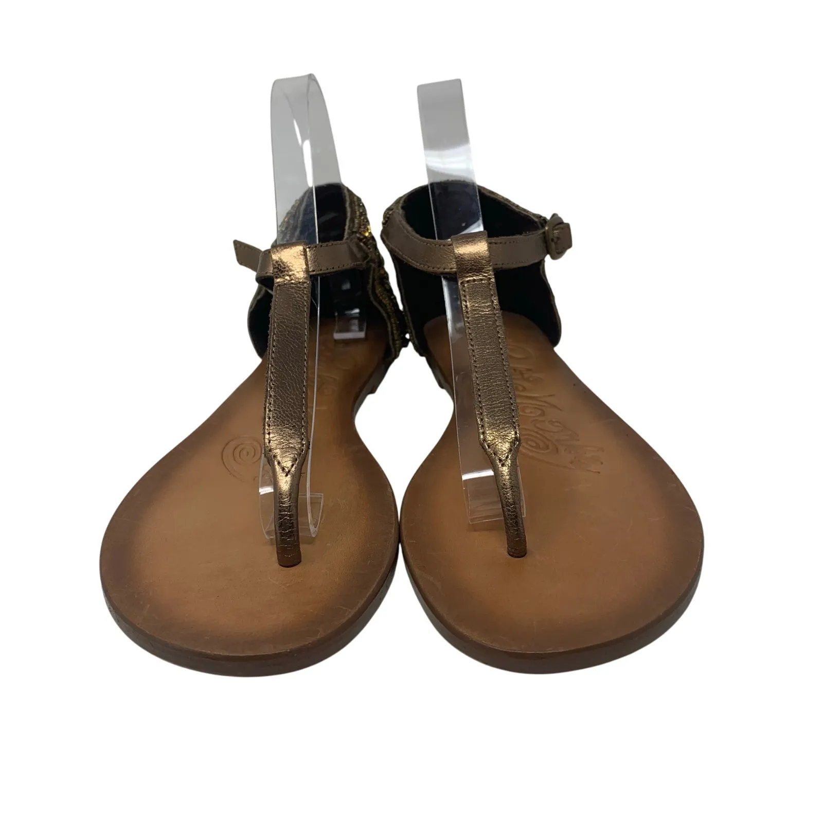 Naughty Monkey Bronze Sunflower Beaded Leather T strap Gladiator Sandal Size 8.5 - Image 2