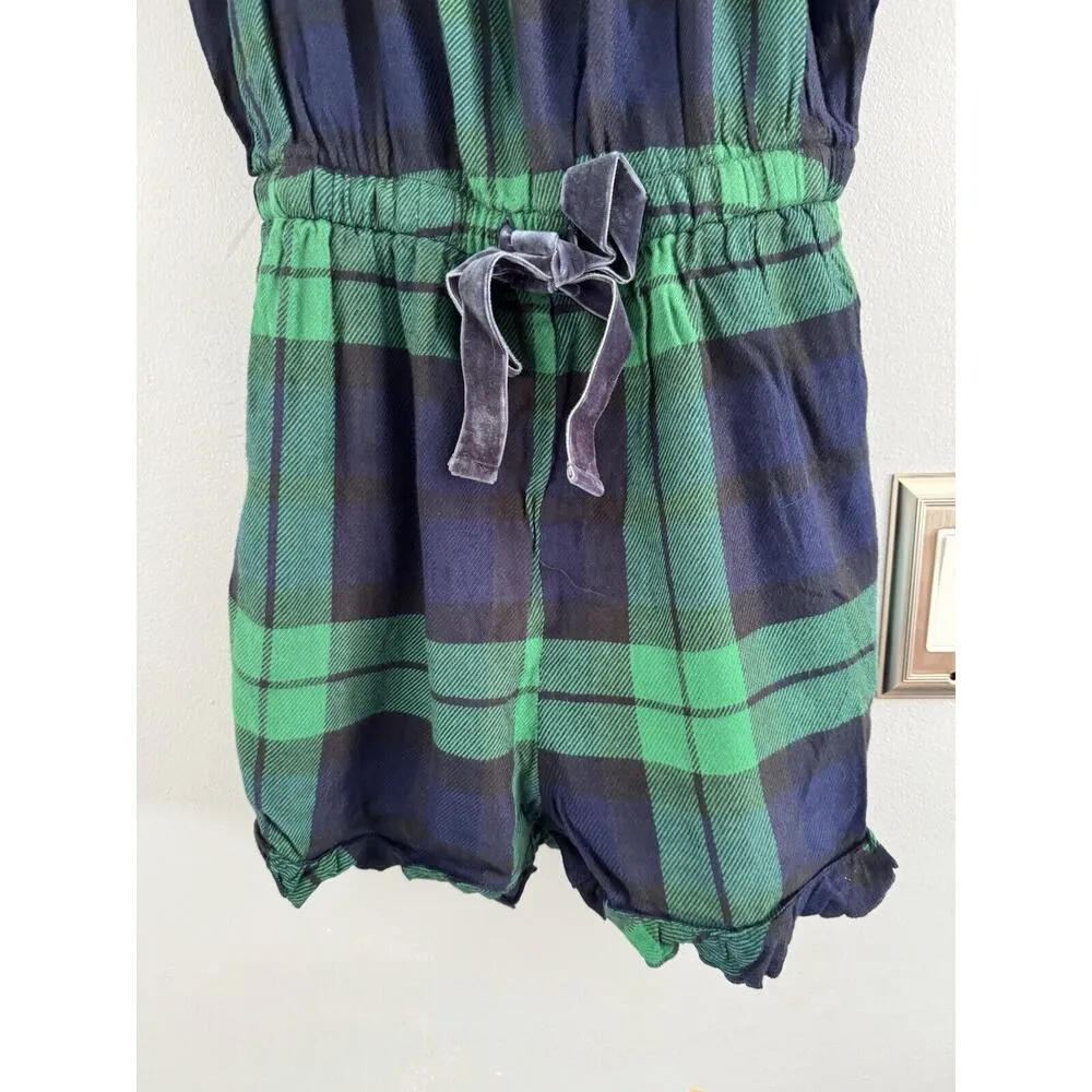 NWT Aerie Green Blue Tartan Plaid Flannel Sleepwear One Piece Romper Size Small - Image 4