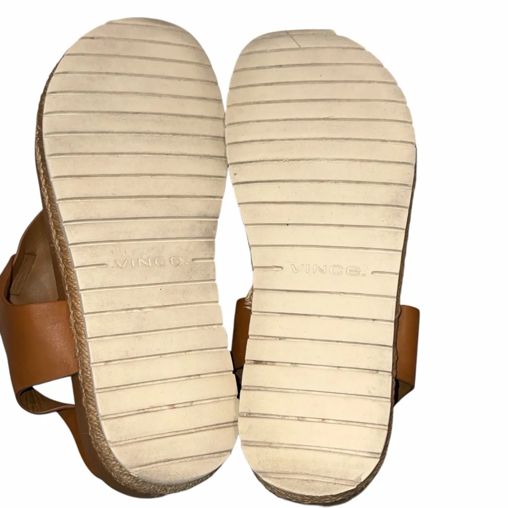 Vince Flint Brown Leather Espadrille Platform Thong Sandals Shoes size 6 36 - Image 10