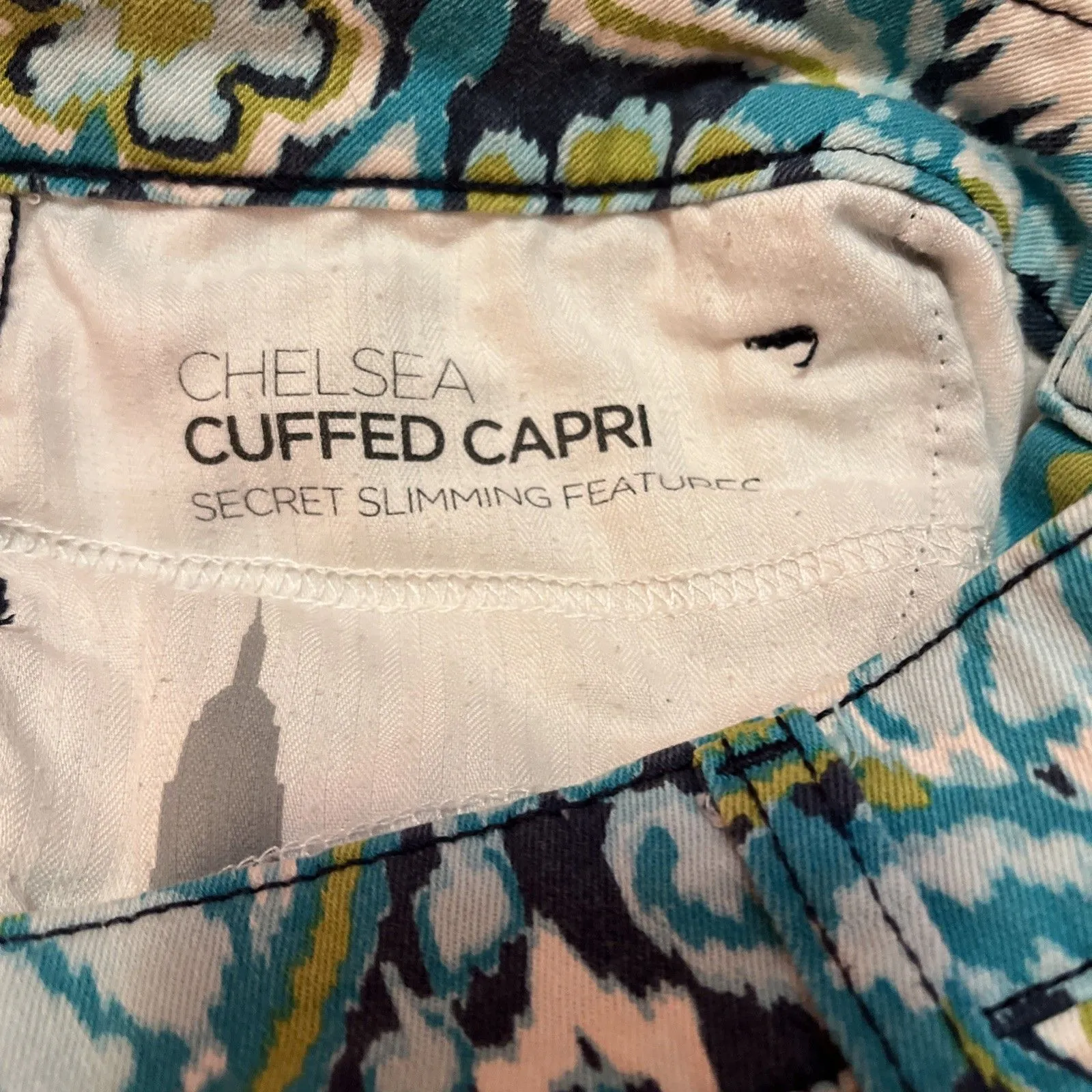 Jones New York 8 paisley Groovy Funky Cuffed Capris Bohemian 70s swirly stretch - Image 9