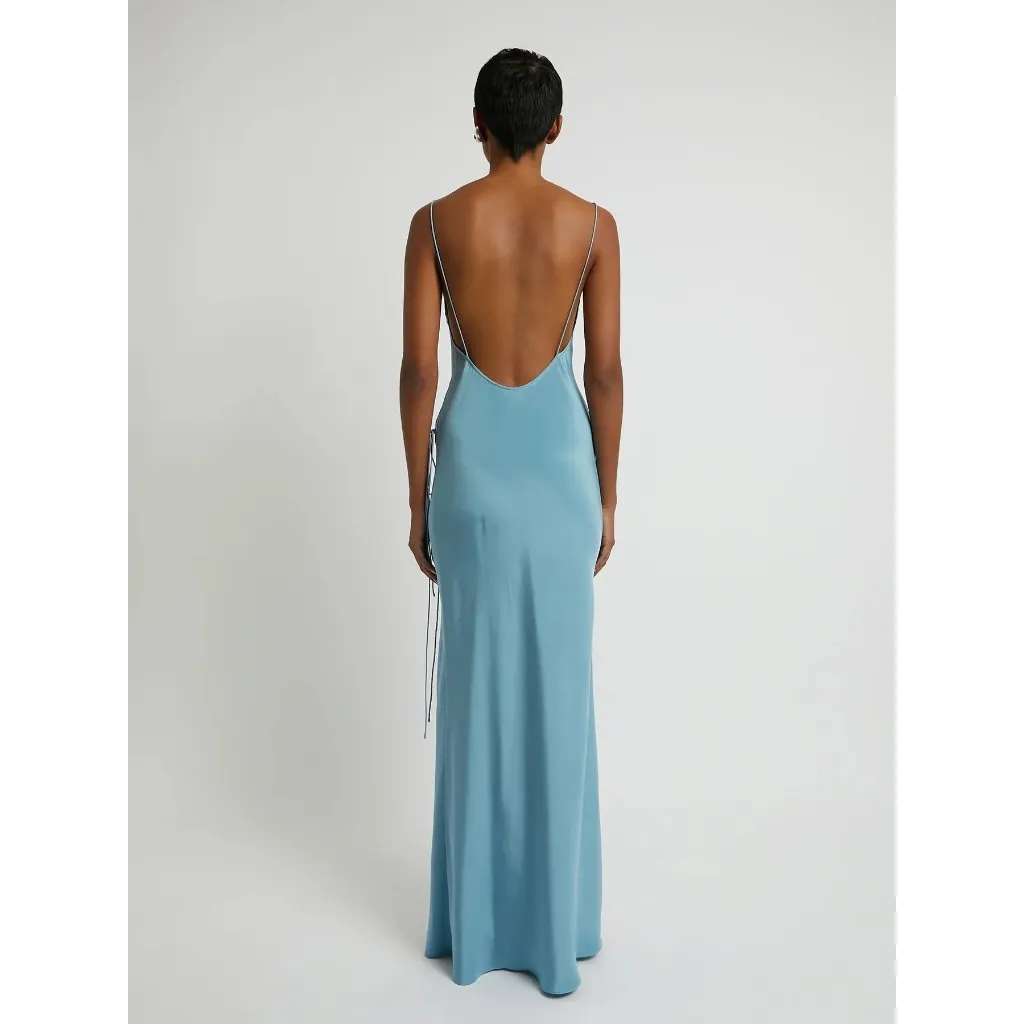 Christopher Esber Slope Tie Silk Dress in Mare 2 New Womens Long Maxi Gown Blue - Image 12