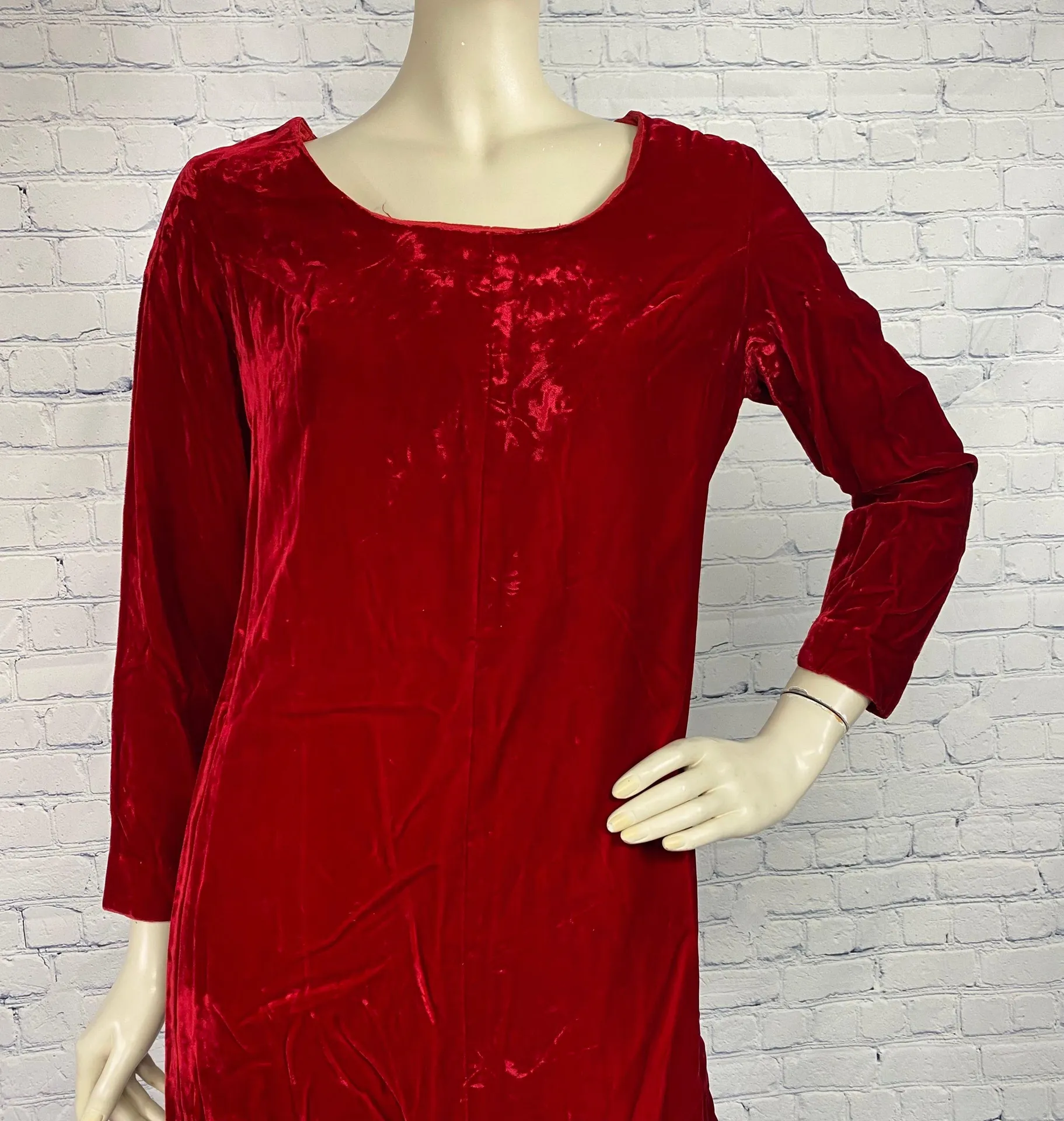Vintage 60s Red Velvet GoGo Mod Mini Dress M/L Size M - Image 2